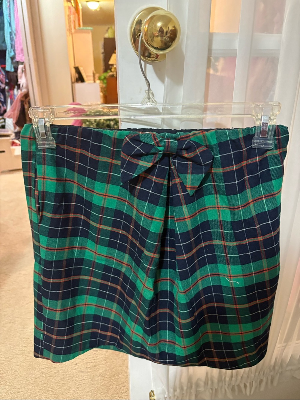 Crewcuts Green and Navy Plaid Mini Skirt with Front Bow